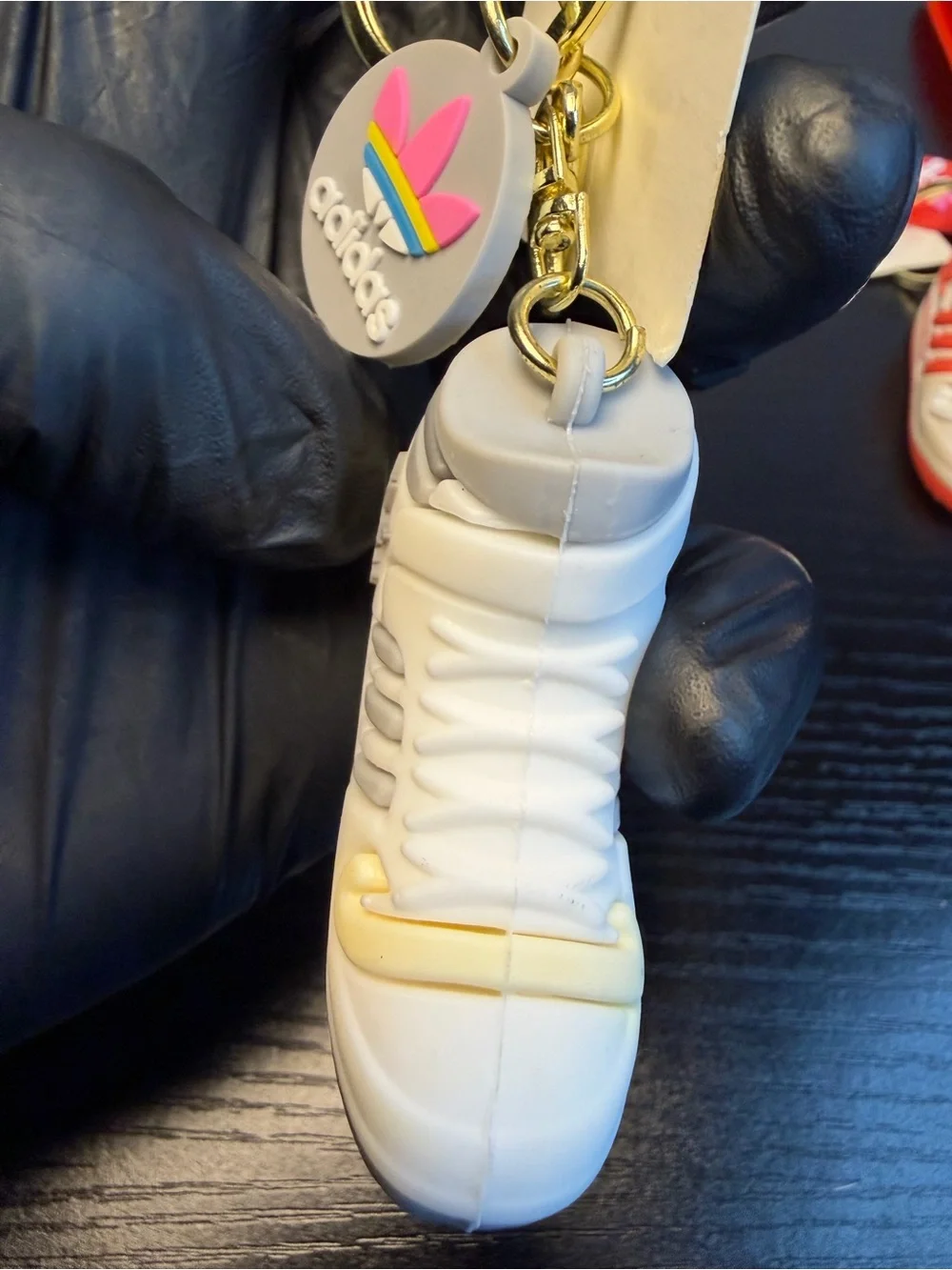 4Pcs Adidas Mini Sneaker Keychain Set - White with Red, Black, Gray Accents